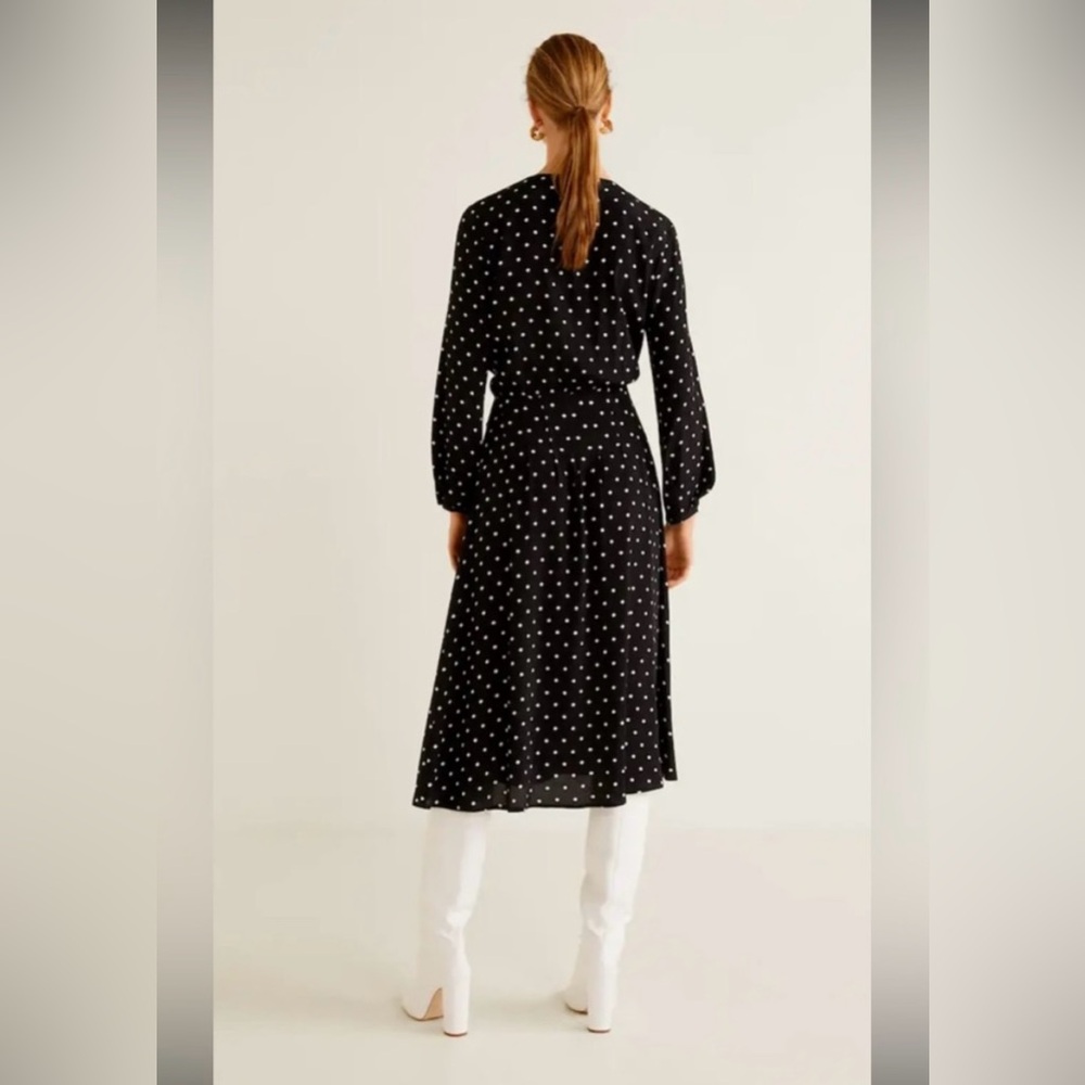 Mango MNG Polka Dot Buttoned Midi Flare Dress Black & White - Picture 3 of 13